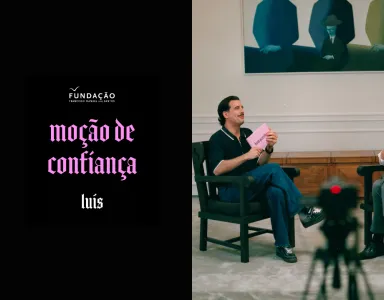 Imagem de Guilherme Geirinhas e de Luís Montenegro, durante a gravação da rúbrica «Moção de Confiança»