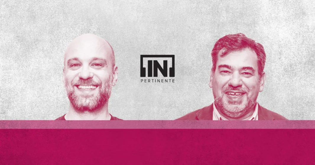 Imagem da dupla do podcast In Pertinente de Sociedade Hugo van der Ding e Paulo Mendes Pinto.