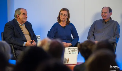 Imagem do debate «Como fomos nós, na Idade do Gelo?» com Carlos Fabião, Luísa Pereira e João Zilhão, moderada por Filipa Melo