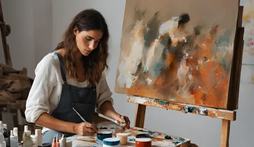 Imagem gerada por IA de uma mulher a pintar um quadro