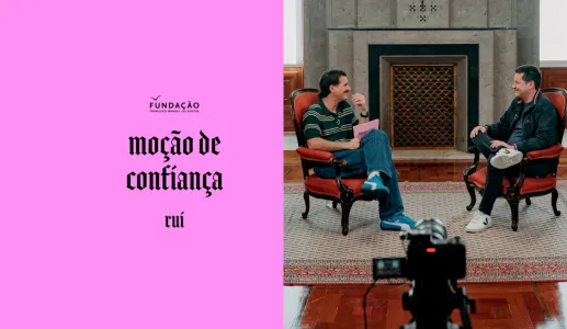 Imagem de Guilherme Geirinhas com Rui Rocha, durante as gravações da rúbrica «Moção de Confiança»
