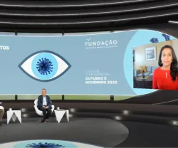 Imagem de Nahid Bhadelia, durante a sessão «Preparação para Pandemias»